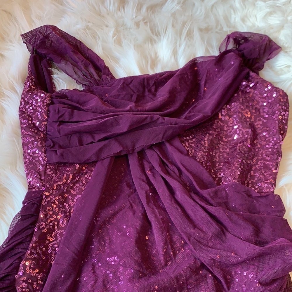 Women's Plum Sequin Draped Contemporary Dance Dress - Picture 3 of 6
